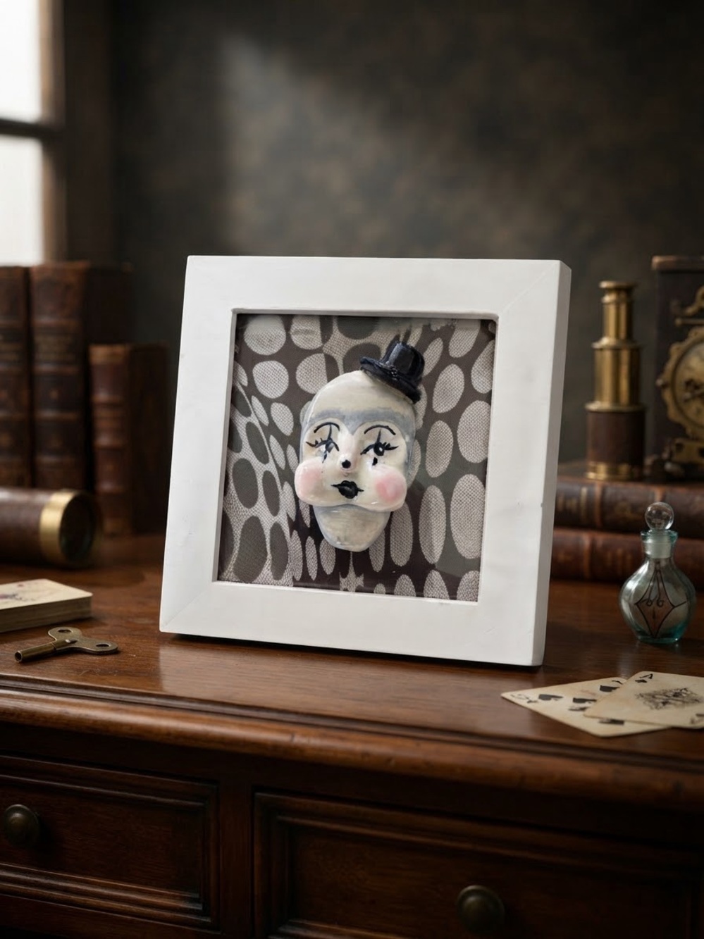 Vintage Ceramic or Porcelain Pierrot Clown face sculpture - art